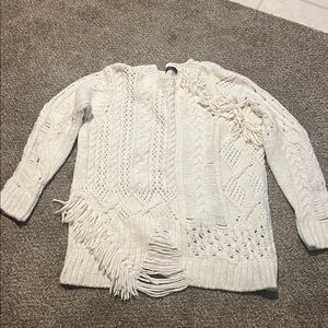 Zara White Fringe distressed sweater S